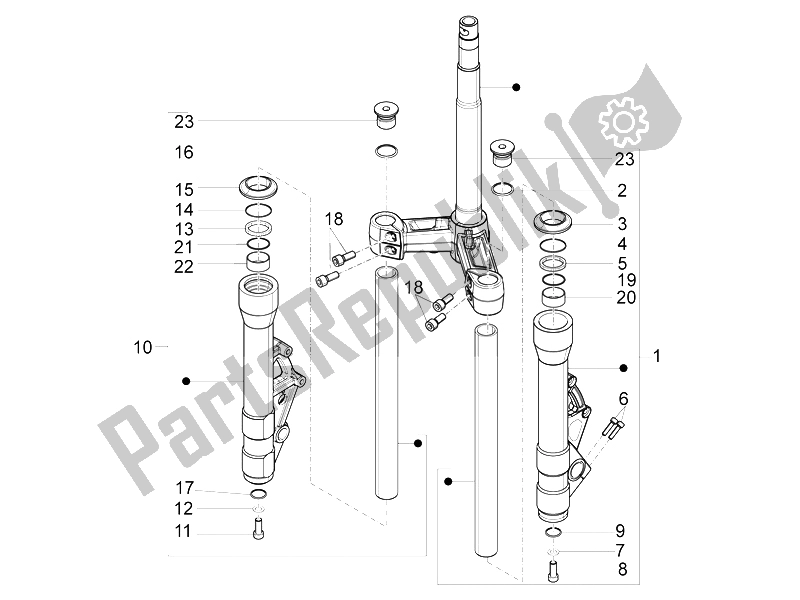All parts for the Fork's Components (kayaba) of the Piaggio X 10 500 4T 4V I E E3 2012
