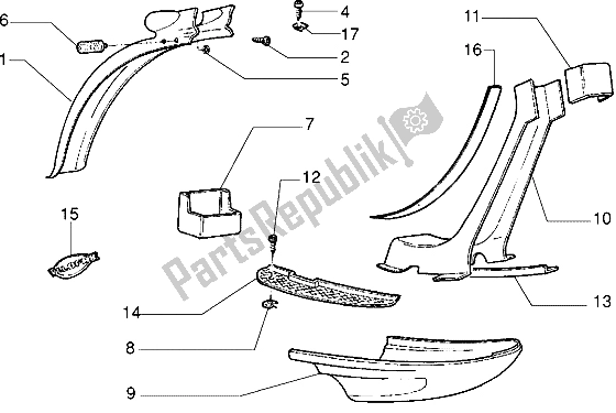 All parts for the Protection Covers-rear Mudguard of the Piaggio Velofax 50 1997