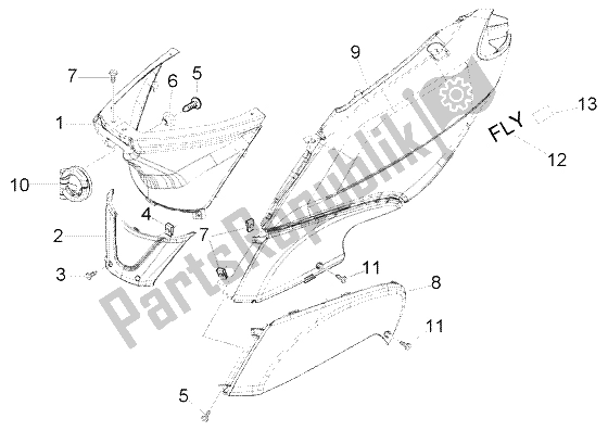 Tutte le parti per il Pannelli Laterali del Piaggio FLY 150 4T 2004