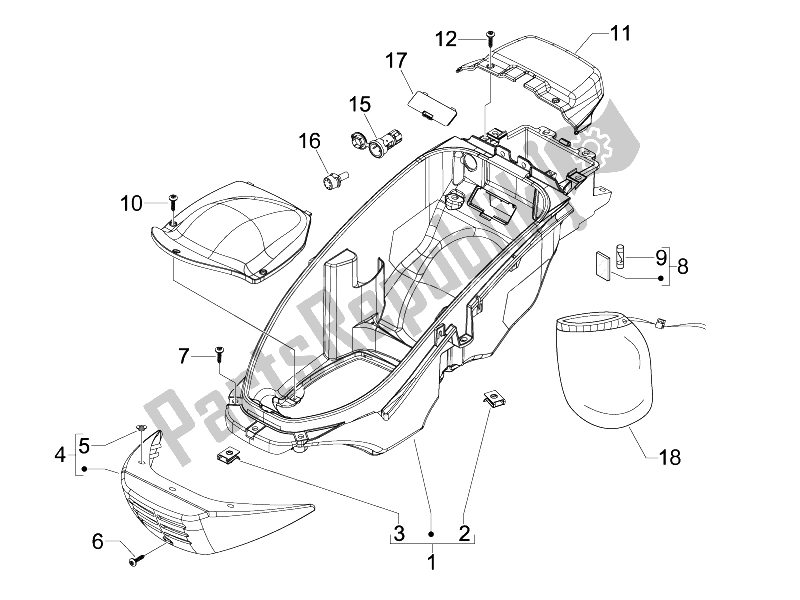 All parts for the Helmet Huosing - Undersaddle of the Piaggio Beverly 125 Sport E3 2007