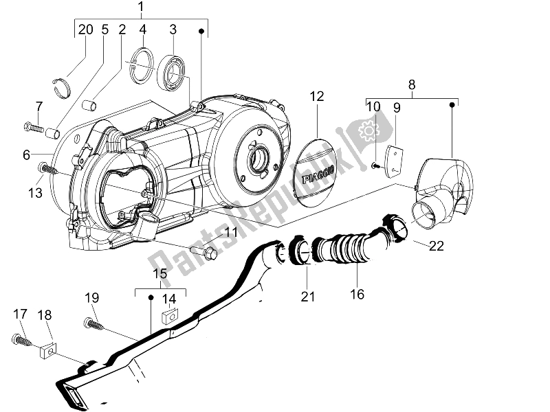 All parts for the Crankcase Cover - Crankcase Cooling of the Piaggio Liberty 125 4T Sport UK 2006