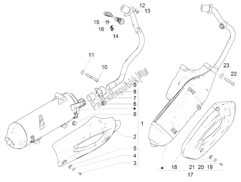 Tutte le parti per il Silenziatore del Piaggio Liberty 150 Iget 4T 3V IE ABS Asia 2016