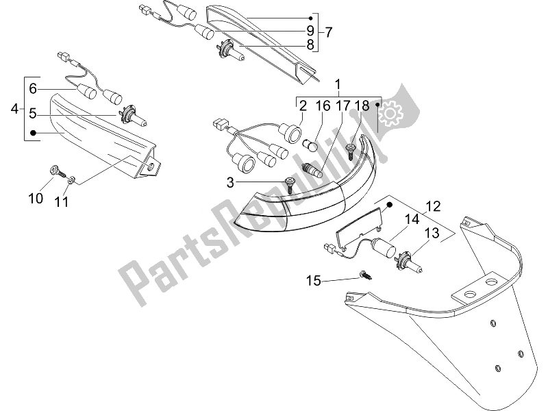 All parts for the Rear Headlamps - Turn Signal Lamps of the Piaggio X EVO 400 Euro 3 2007