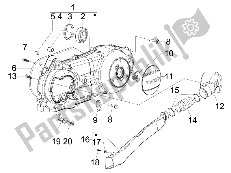 All parts for the Crankcase Cover - Crankcase Cooling of the Piaggio FLY 150 4T USA 2007