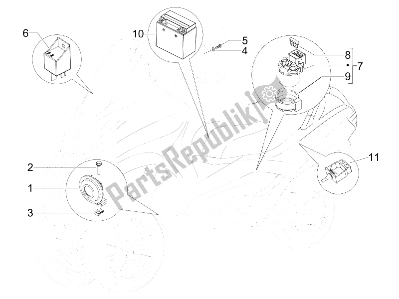 All parts for the Remote Control Switches - Battery - Horn of the Piaggio MP3 400 IE MIC 2008