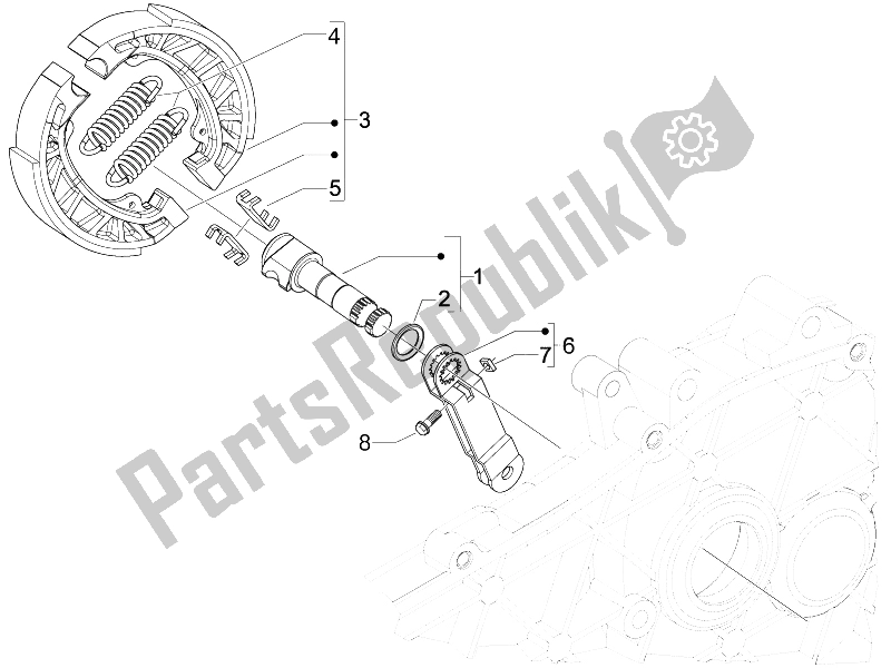 All parts for the Rear Brake - Brake Jaw of the Piaggio FLY 150 4T E2 E3 Vietnam 2012