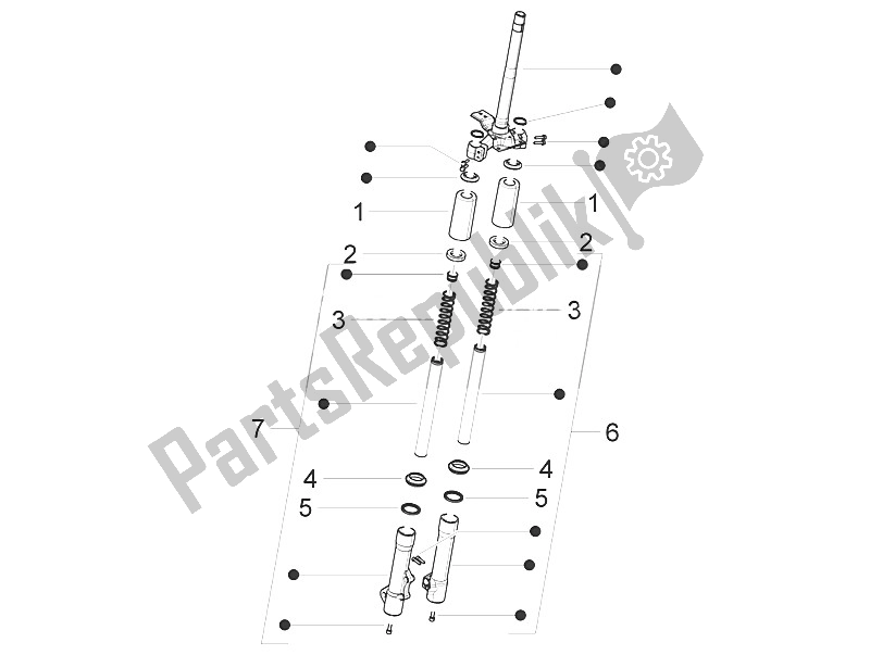 Toutes les pièces pour le Composants De La Fourche (escortes) du Piaggio Liberty 125 4T 2V IE E3 Vietnam 2011