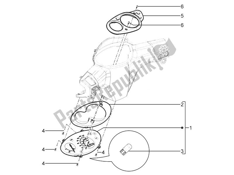 Toutes les pièces pour le Tableau De Bord Combiné du Piaggio Typhoon 125 4T 2V E3 USA 2011