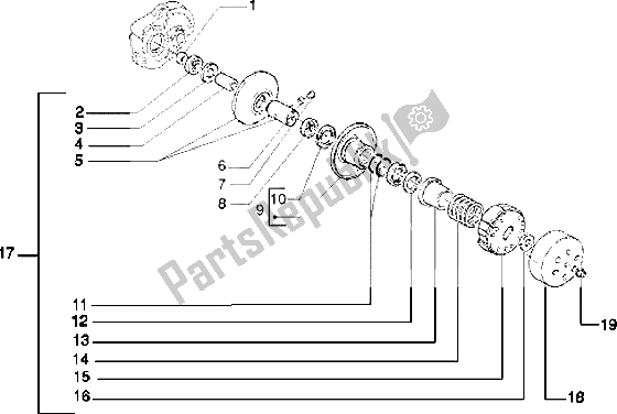 All parts for the Driven Pulley of the Piaggio Typhoon 125 XR 2003