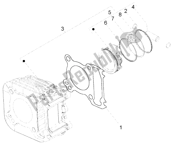 All parts for the Cylinder-piston-wrist Pin, Assy of the Piaggio FLY 125 4T 2004