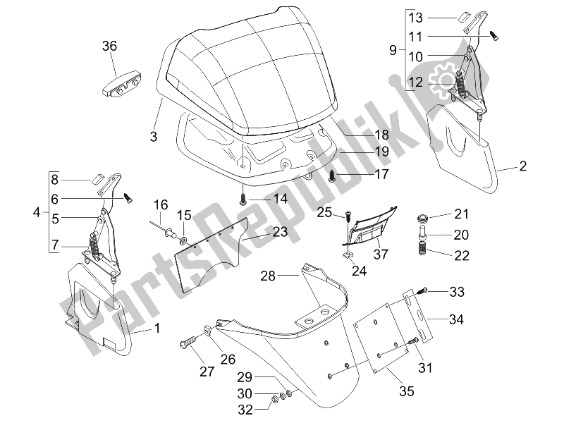 Toutes les pièces pour le Capot Arrière - Protection Contre Les éclaboussures du Piaggio X8 200 2005