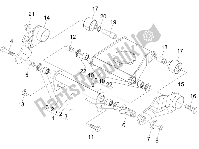 All parts for the Swinging Arm of the Piaggio MP3 400 IE USA 2007