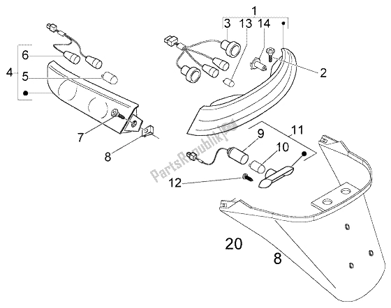 All parts for the Rear Lights of the Piaggio X8 200 2004