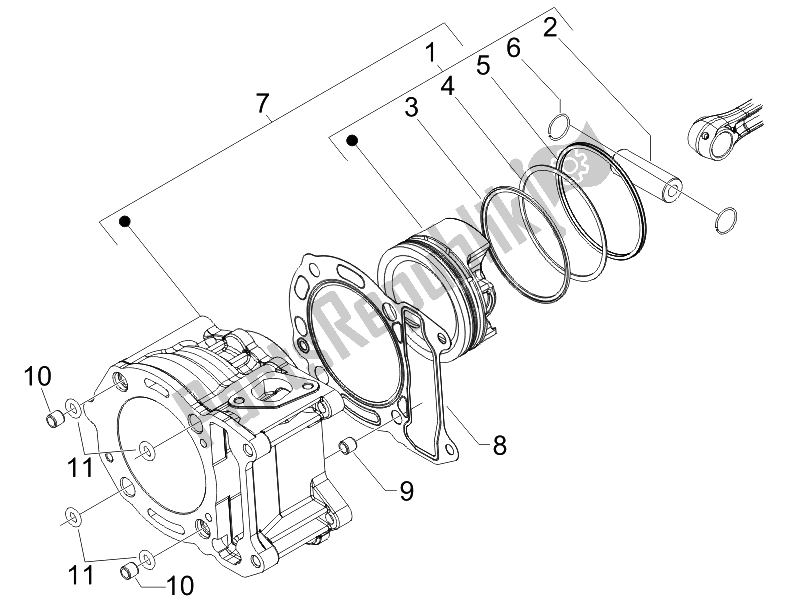 Toutes les pièces pour le Unité Cylindre-piston-axe De Poignet du Piaggio X EVO 250 Euro 3 UK 2007