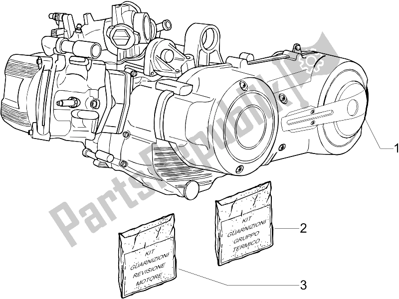 Alle onderdelen voor de Motor Assemblage van de Piaggio X8 400 IE Euro 3 UK 2006