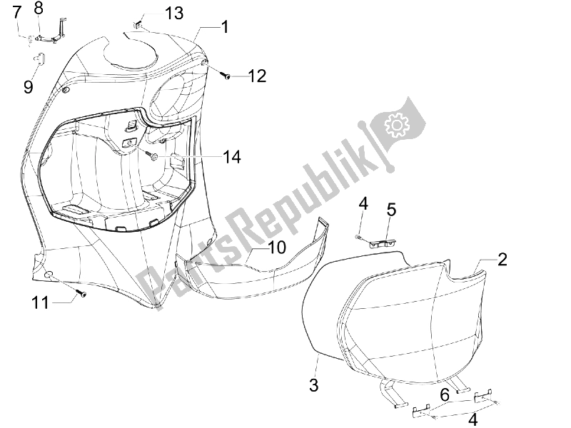Toutes les pièces pour le Boîte à Gants Avant - Panneau De Protection Des Genoux du Piaggio FLY 50 4T 25 30 KMH 2008