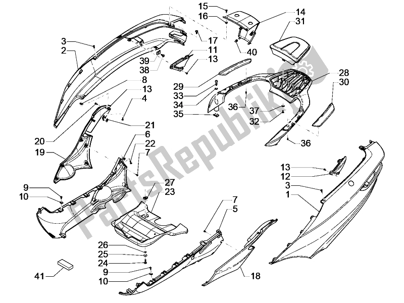 Alle onderdelen voor de Zijdeksel - Spoiler van de Piaggio MP3 500 LT Business Emea 2014