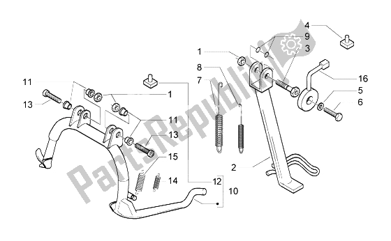 All parts for the Central Stand-side Stand of the Piaggio Beverly 500 2003
