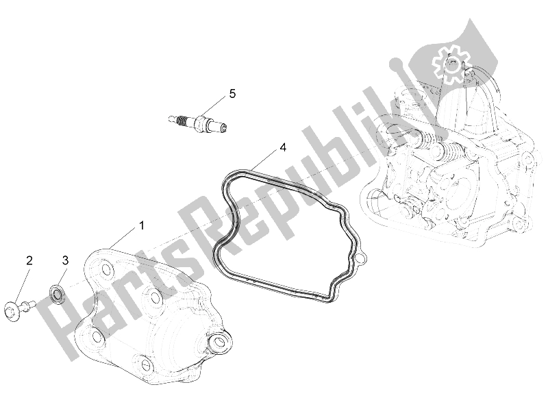 Toutes les pièces pour le Le Couvre-culasse du Piaggio BV 350 4T 4V IE E3 USA CA 2012