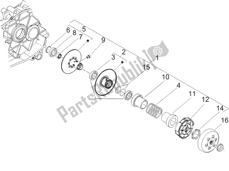 All parts for the Driven Pulley of the Piaggio ZIP 100 4T Vietnam 2011