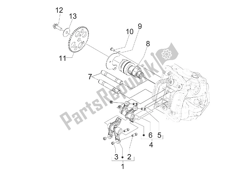 All parts for the Rocking Levers Support Unit of the Piaggio MP3 400 IE LT Touring 2011