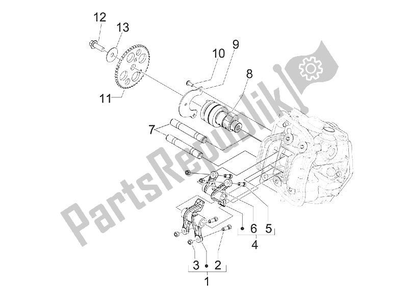 All parts for the Rocking Levers Support Unit of the Piaggio MP3 400 RL Touring 2011