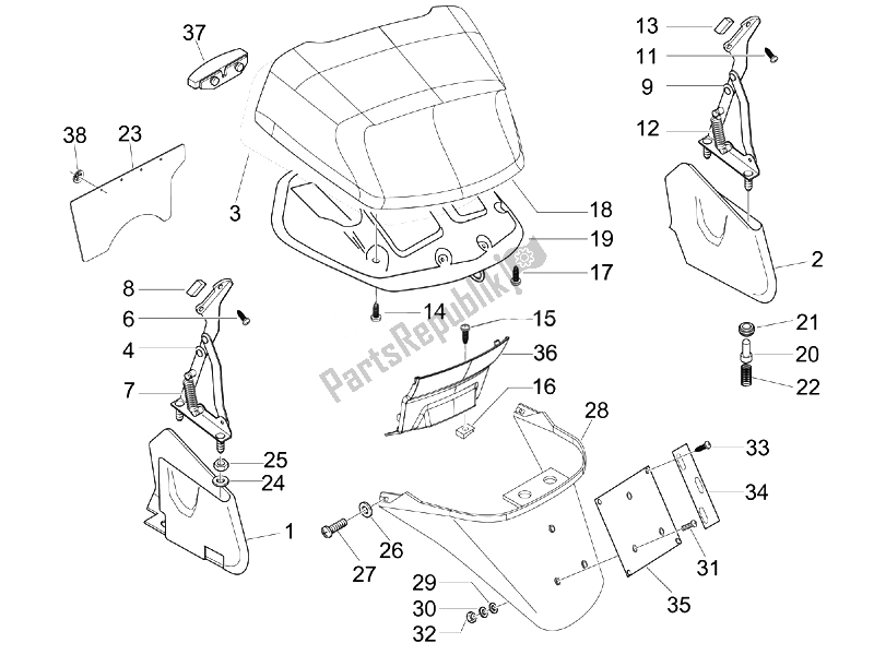 All parts for the Rear Cover - Splash Guard of the Piaggio X EVO 400 Euro 3 2007