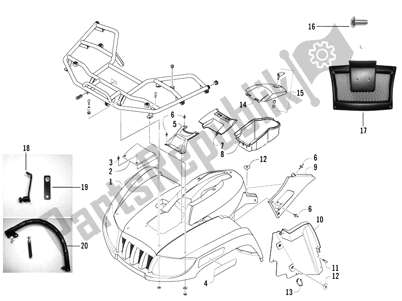 All parts for the Front Covers - Mudflaps of the Piaggio Trackmaster 400 Passo Corto 2006