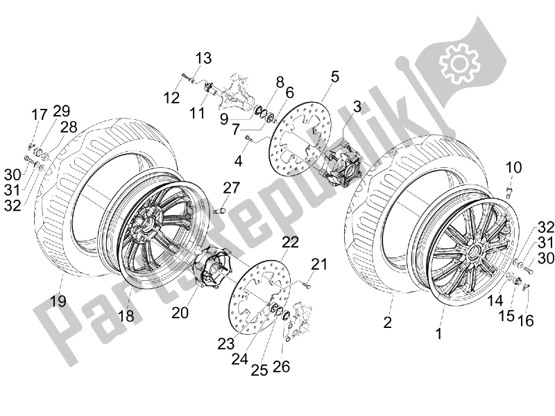 Todas las partes para Rueda Delantera de Piaggio MP3 250 IE MIC 2008