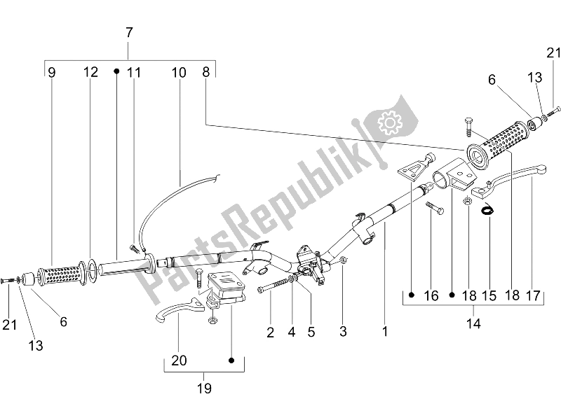 All parts for the Handlebars - Master Cil. Of the Piaggio FLY 150 4T 2006