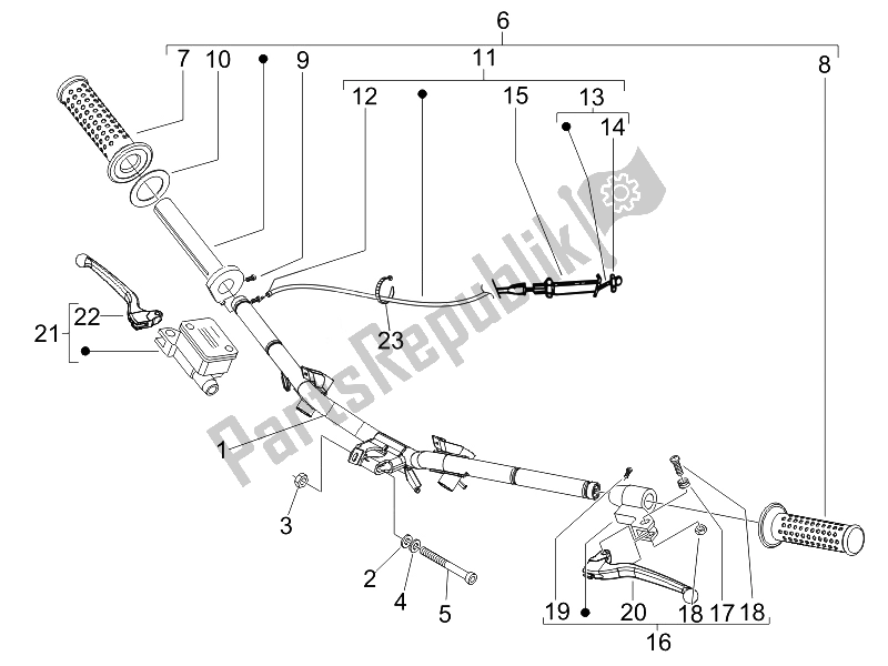 All parts for the Handlebars - Master Cil. Of the Piaggio FLY 50 2T 2010