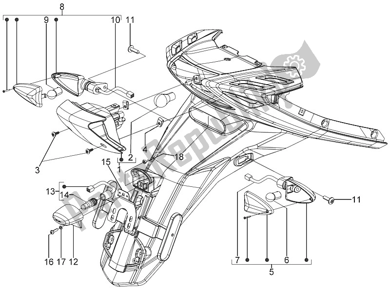 Toutes les pièces pour le Phares Arrière - Clignotants du Piaggio Typhoon 50 2T E2 2011