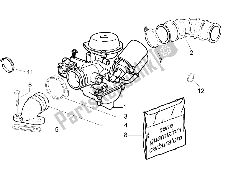 All parts for the Carburettor, Assembly - Union Pipe of the Piaggio X8 125 Street Euro 2 2006