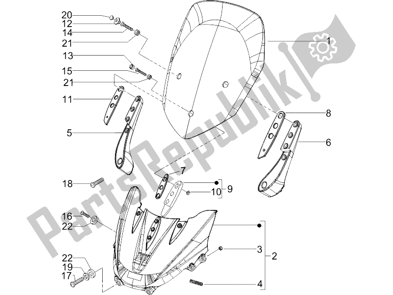 Toutes les pièces pour le Pare-brise - Verre du Piaggio X9 250 Evolution 2006