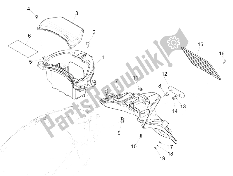 Toutes les pièces pour le Capot Arrière - Protection Contre Les éclaboussures du Piaggio Liberty 50 Iget 4T 3V Emea 2015