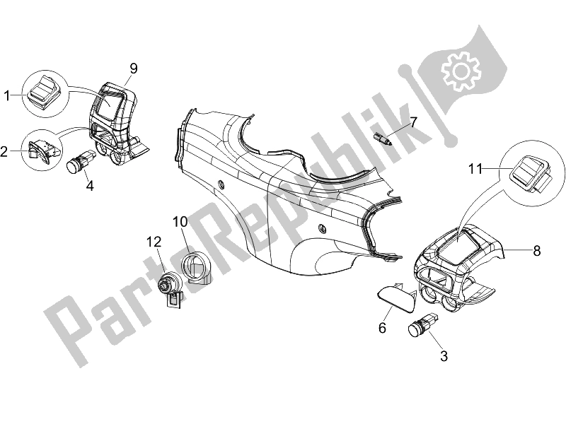 Todas as partes de Seletores - Interruptores - Botões do Piaggio Carnaby 125 4T E3 2007