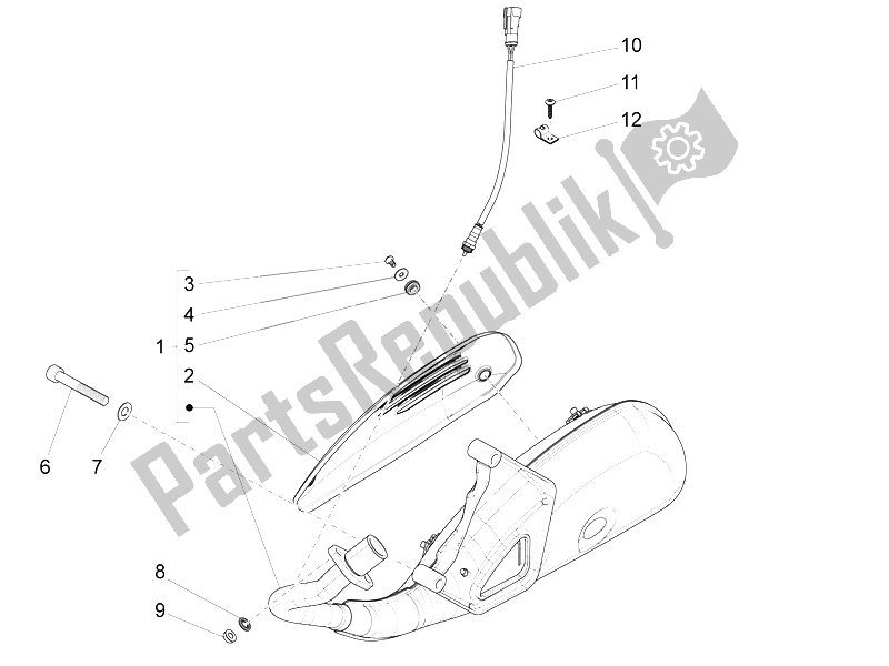 Tutte le parti per il Silenziatore del Piaggio FLY 125 4T 3V IE E3 LEM 2012