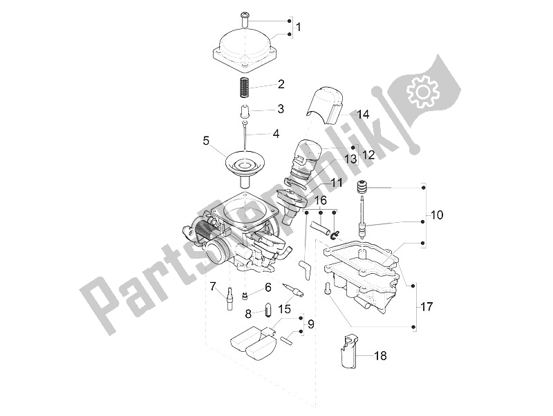 Tutte le parti per il Componenti Del Carburatore del Piaggio Typhoon 125 4T 2V E3 USA 2011
