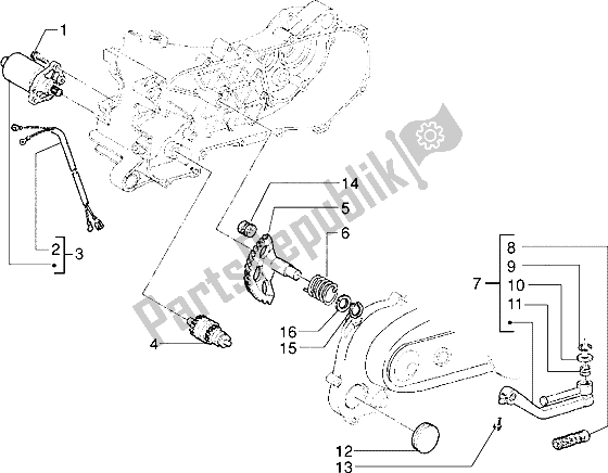 Alle onderdelen voor de Starthendel Voor Motorstarter van de Piaggio Skipper 125 1995