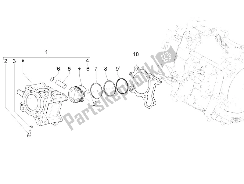 All parts for the Cylinder-piston-wrist Pin Unit of the Piaggio Medley 125 4T IE ABS 2016