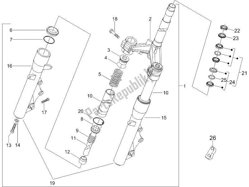 Toutes les pièces pour le Fourche / Tube De Direction - Palier De Direction du Piaggio X8 125 Premium Euro 2 2006