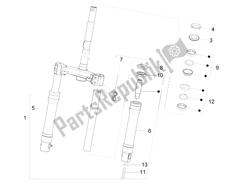All parts for the Fork/steering Tube - Steering Bearing Unit of the Piaggio FLY 150 4T USA 2007
