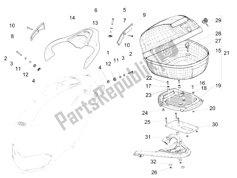 All parts for the Rear Luggage Rack of the Piaggio Liberty 125 4T 2V E3 2009