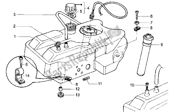 All parts for the Fuel Tank of the Piaggio Hexagon LX 125 1998