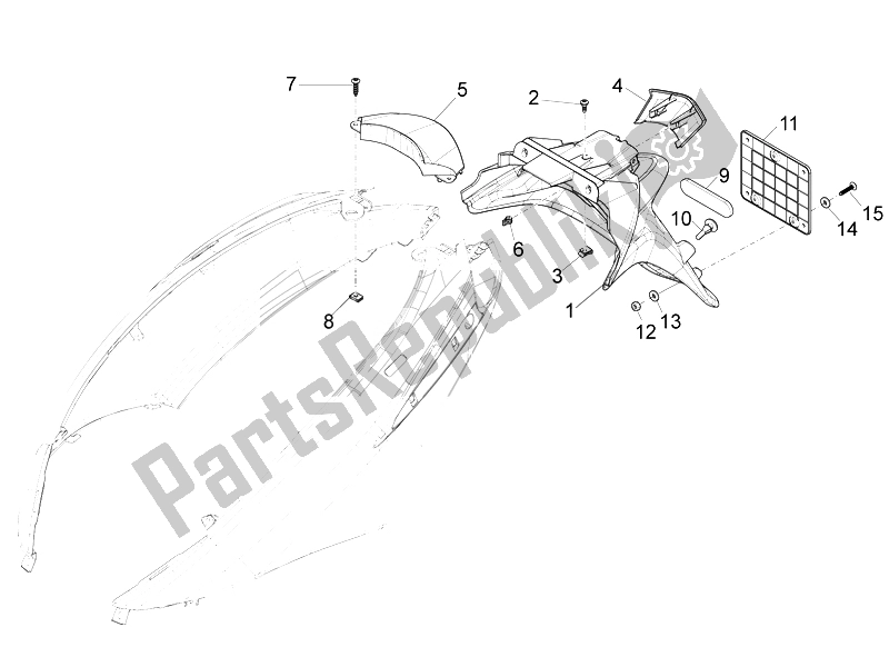 Toutes les pièces pour le Capot Arrière - Protection Contre Les éclaboussures du Piaggio FLY 50 4T 2V 2014