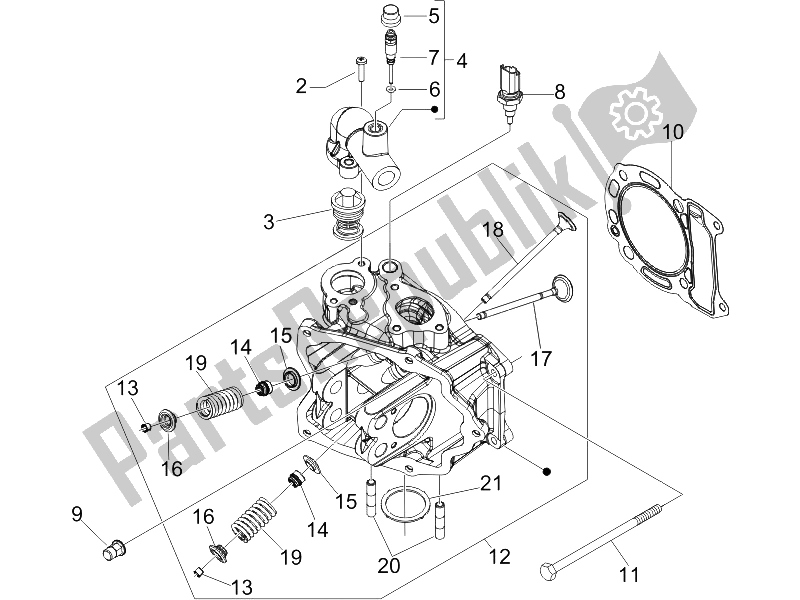 All parts for the Head Unit - Valve of the Piaggio X8 250 IE UK 2005