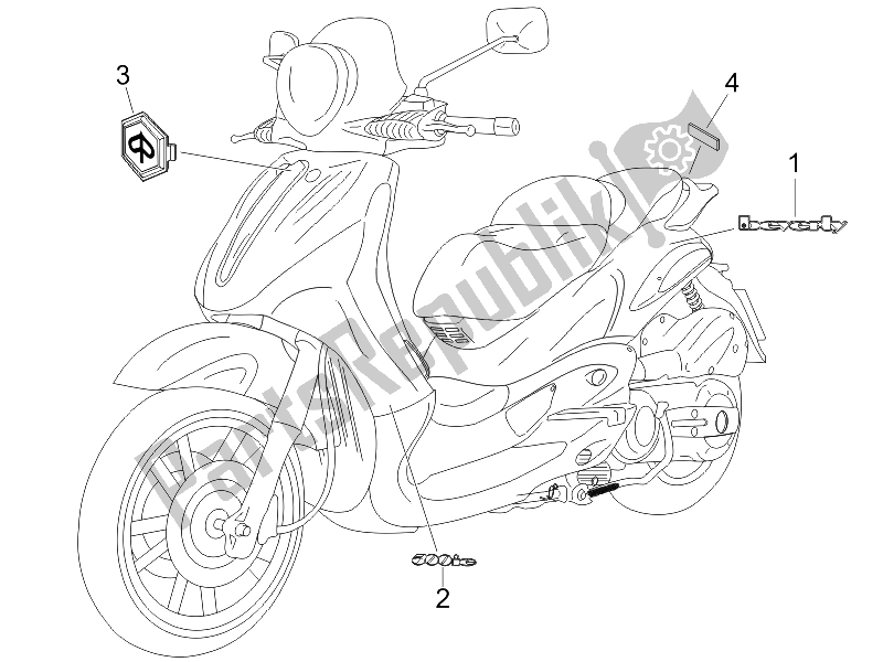 Alle onderdelen voor de Borden - Emblemen van de Piaggio Beverly 500 IE E3 2006