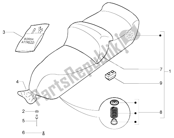 All parts for the Saddle-tools Kit of the Piaggio X9 500 Evolution ABS 2004