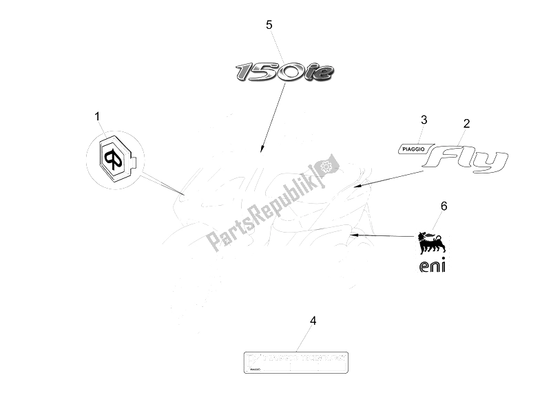 Todas las partes para Placas - Emblemas de Piaggio FLY 150 4T E2 E3 Vietnam 2012