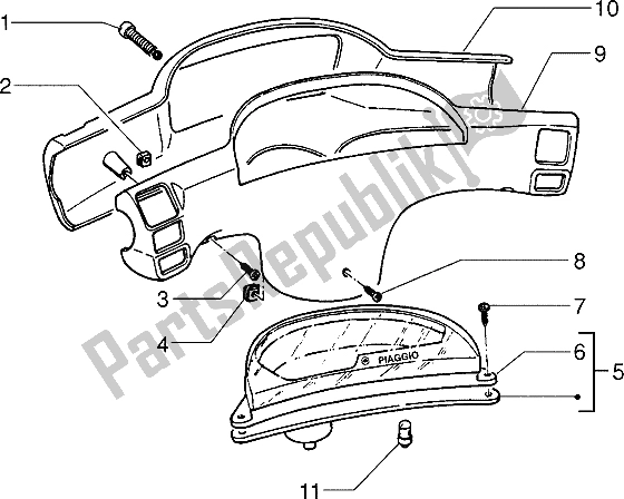 Tutte le parti per il Contachilometri Km. Coprimanubrio del Piaggio ZIP 50 1995